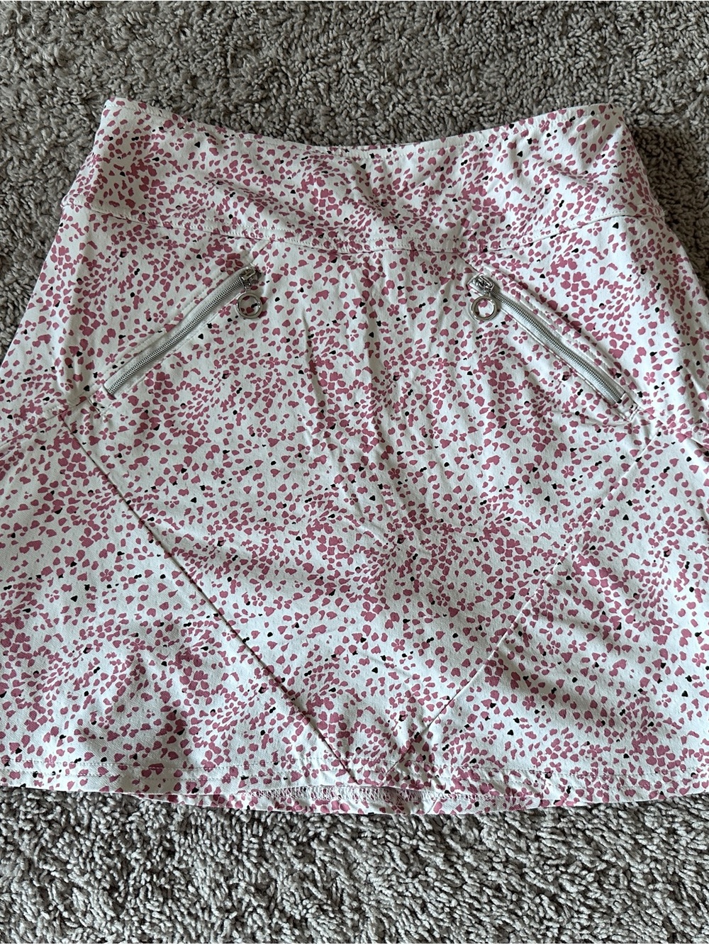 Pink and White Printed Skort with Zip Pocket Details